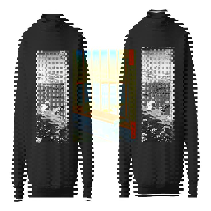 日本のヴィンテージアート 日本美術 浮世絵 日本の 多色刷 木版画 ネコ 猫 富士山 歌川 広重 スウェットシャツ