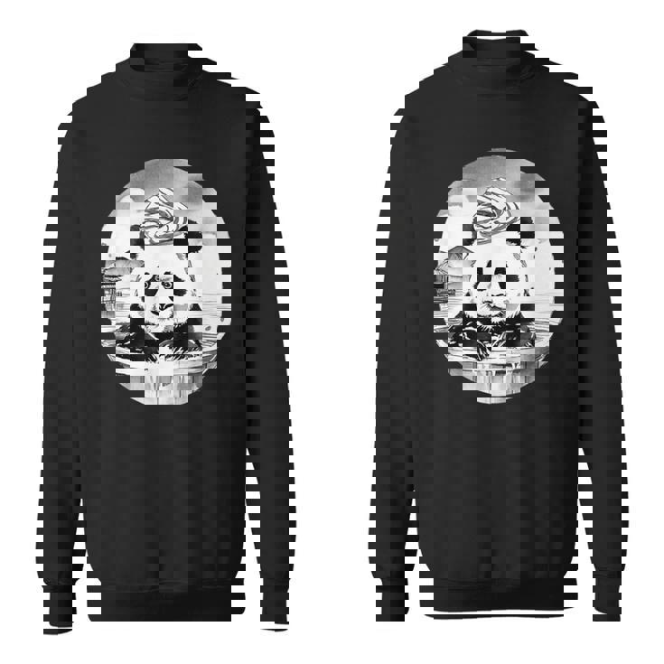 日本の温泉 パンダ 面白い 水墨画 温泉旅行 入浴 銭湯 お風呂 バスタイム 動物 和風 スウェットシャツ