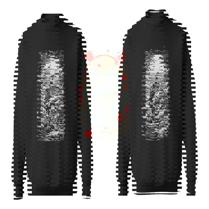 日本の美的マグロ漁師デザイン レトロ浮世絵 スウェットシャツ