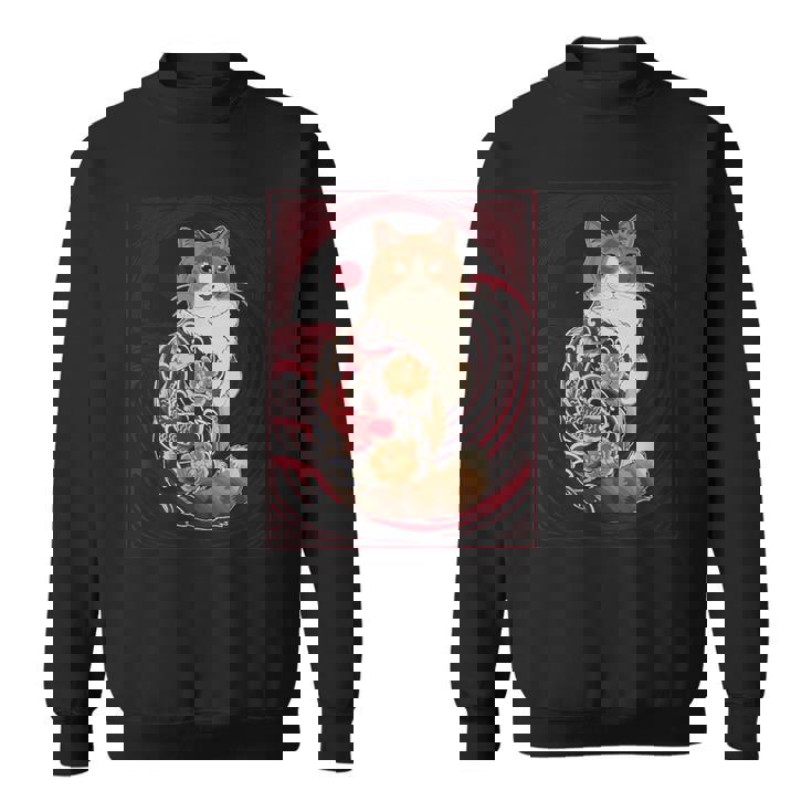 日本の鯉タトゥー猫アート美的ヴィンテージライジングサン スウェットシャツ