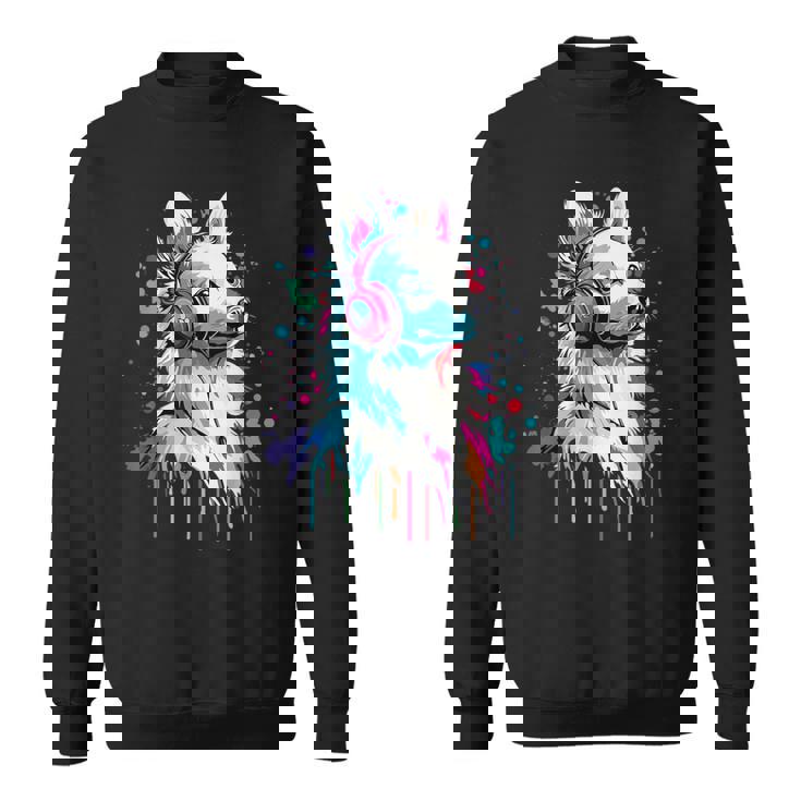 日本スピッツ好き ヘッドフォン装着 おもしろい 日本スピッツ スウェットシャツ