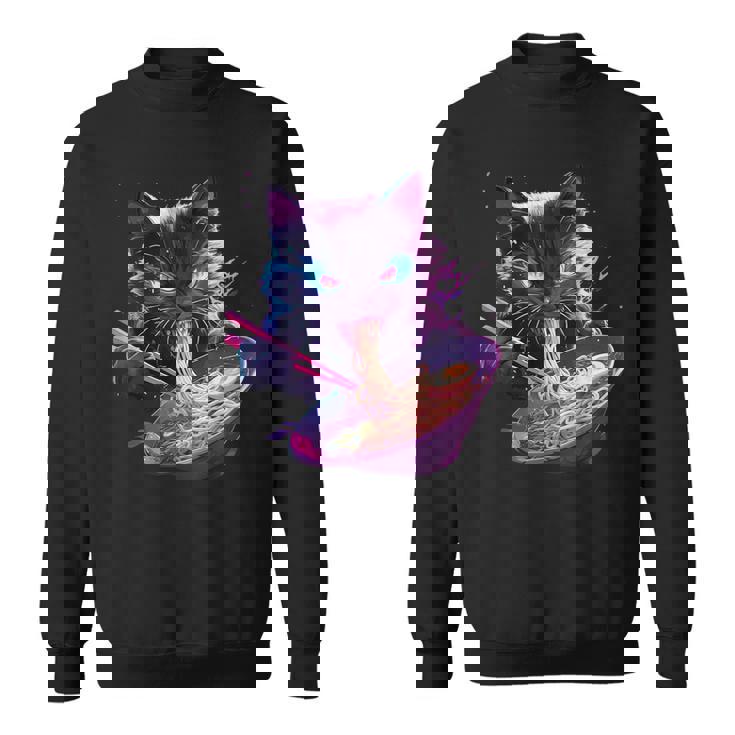 日本美術 ラーメン 猫 忍者 シンセウェーブ スタイル サムライキャット スウェットシャツ