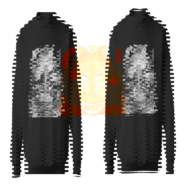 日本美術 ラーメン 猫 忍者 浮世絵 アニメ風 侍猫 スウェットシャツ