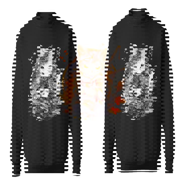 日本美術 猫 忍者 浮世絵 アニメ風 侍猫 スウェットシャツ