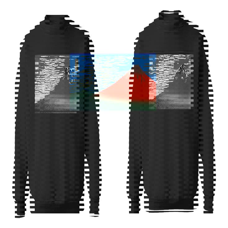 晴天の赤富士山 日本風景アートプリント スウェットシャツ