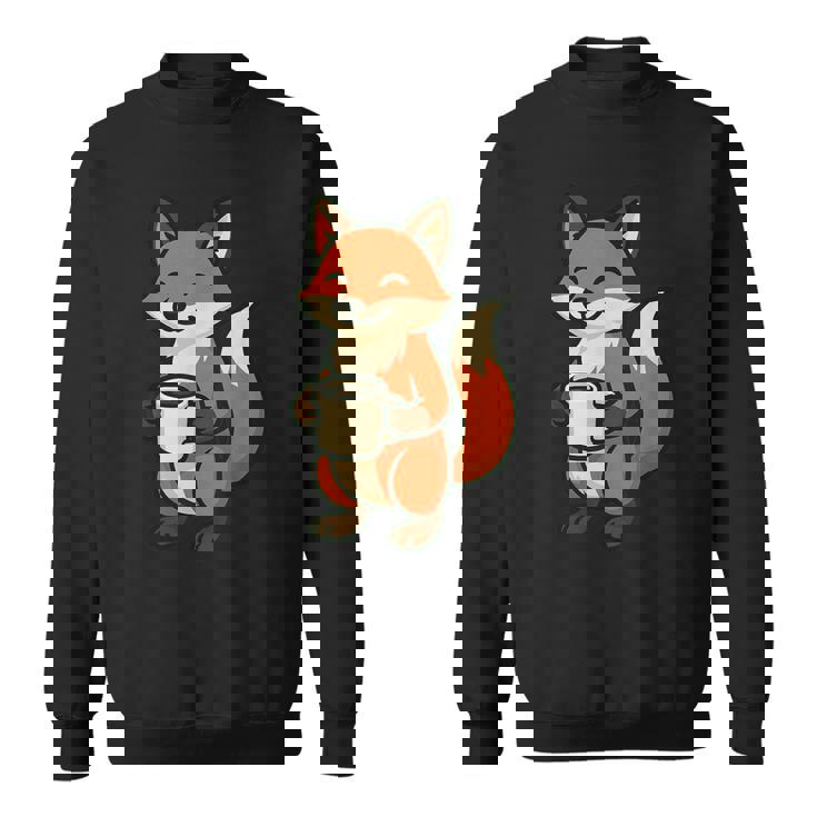 朝のコーヒーを楽しむ居心地の良いキツネ。 スウェットシャツ