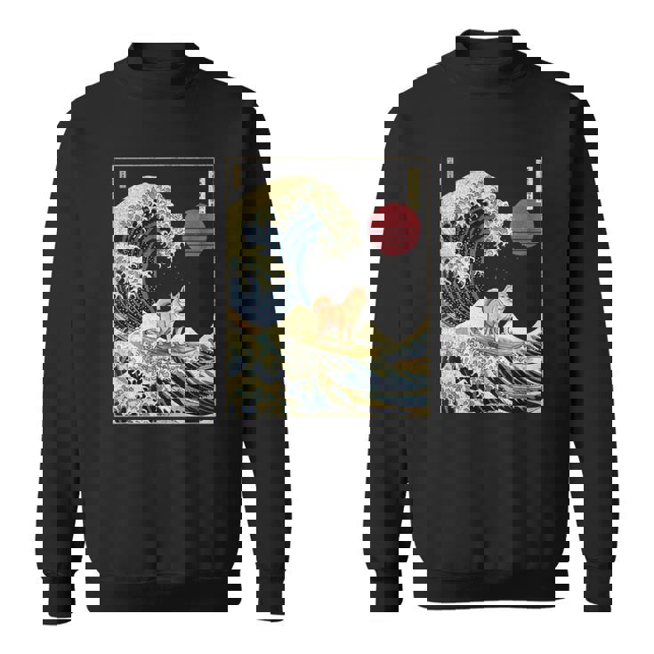 柴犬 日本の神奈川波 おもしろサーフドッグ スウェットシャツ