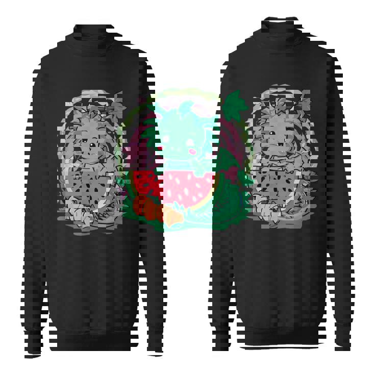 桃とスイカの漫画かわいいドラゴン スウェットシャツ