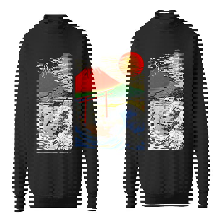 江戸日本 浮世白斎 赤富士山・津波 スウェットシャツ