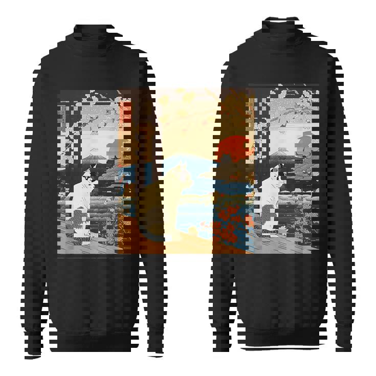 浮世絵 アート 神奈川 ヴィンテージ 日本のタトゥーアート 猫 グラフィック スウェットシャツ