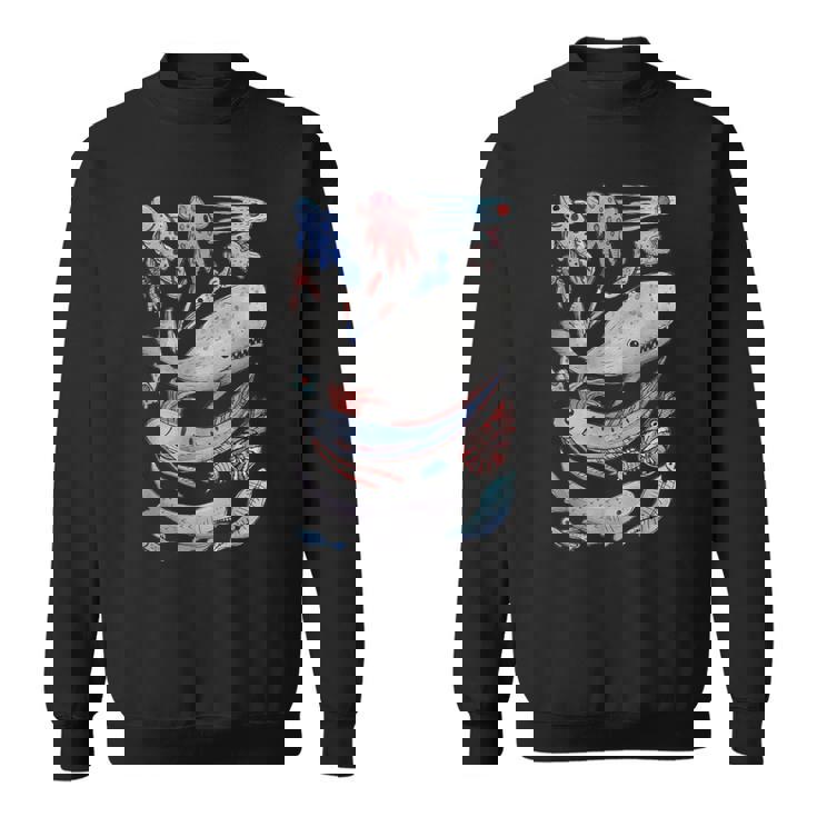 深海の海の生き物 オールフィッシュホエールサメ 水彩画 スウェットシャツ