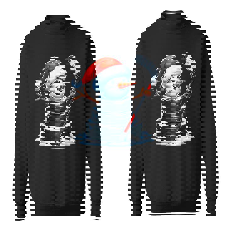 漫画 アイスホッケーパック 雪だるま サンタ帽子付き クリスマス スウェットシャツ