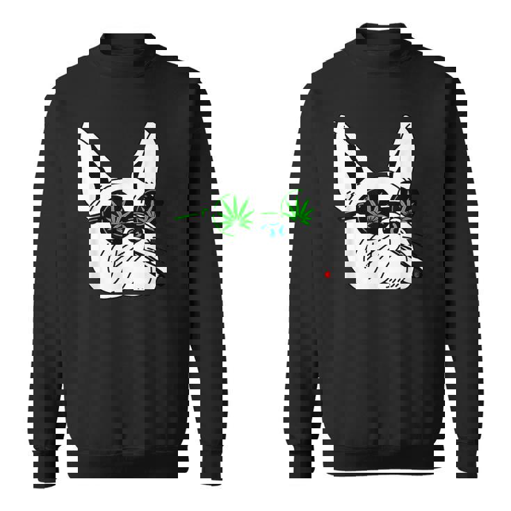 犬のサングラス喫煙420クールな雑草大麻マリファナ スウェットシャツ