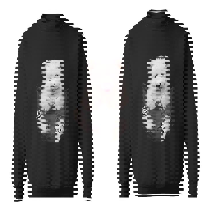 犬好きの方へのギフト サモエド ポケットに入った面白い犬の顔 スウェットシャツ