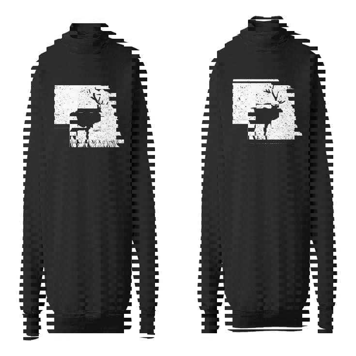 狩猟ヘラジカまたはワピティ ネブラスカ地図アートハンター スウェットシャツ