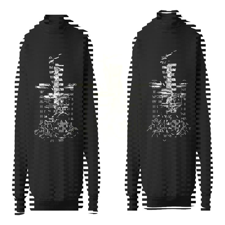 猫 ドラマー 動物ドラマー 猫 演奏 ドラム ドラムプレーヤー 長袖tシャツ スウェットシャツ