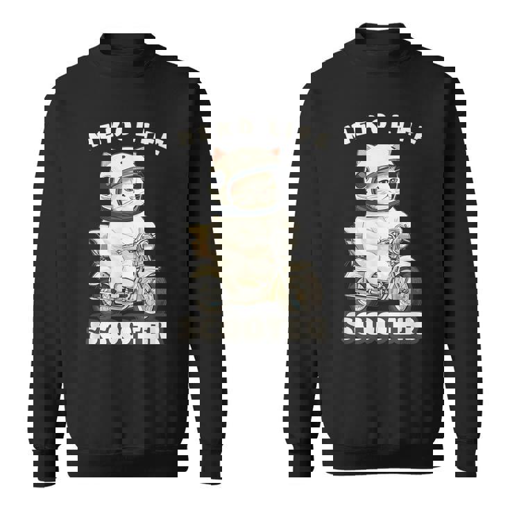 猫 ネコ 白猫 イラスト 原付 スクーター バイク 猫好き バイク好き かわいい おもしろ レトロ Neko Life スウェットシャツ