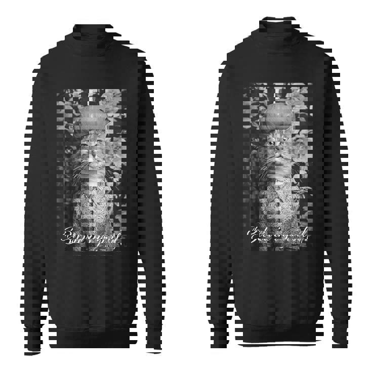 猫 モノクロ 写真 おしゃれ 可愛い 個性的 ハロウィン かぼちゃ スウェットシャツ