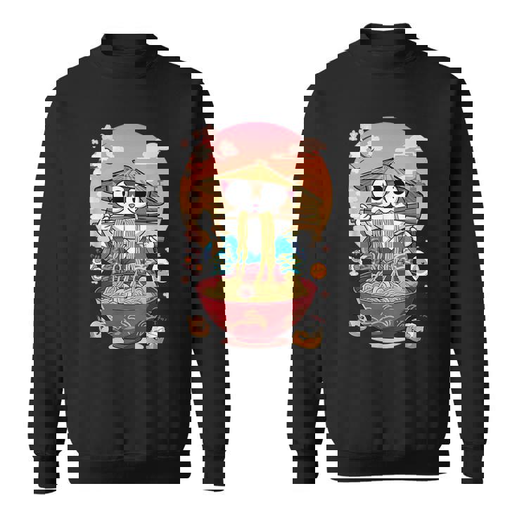 猫 ラーメン 日本語 面白い グラフィック カワイイ 猫 アニメ 恋人 スウェットシャツ