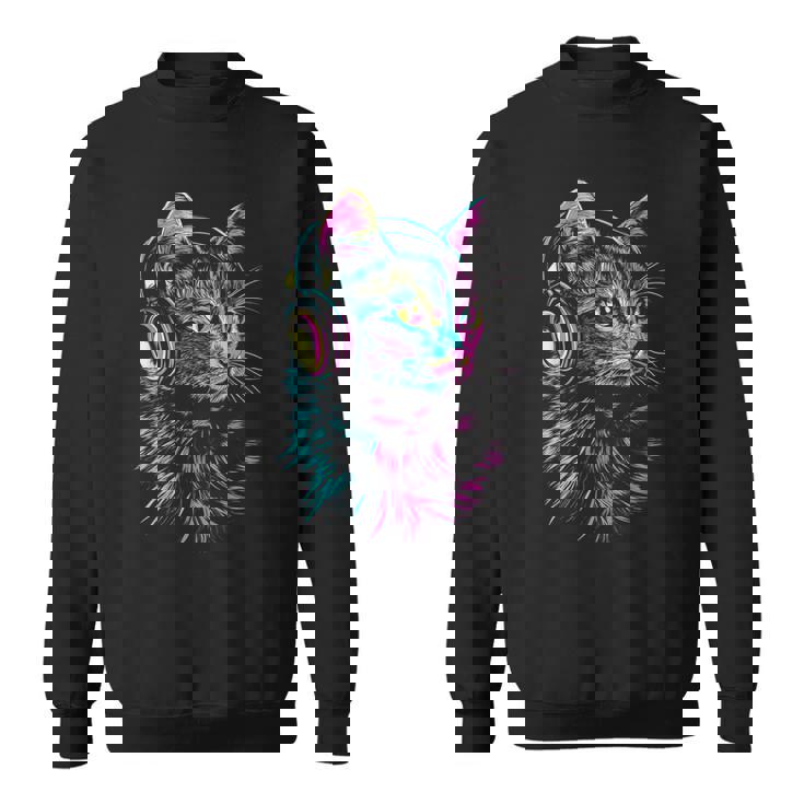猫 動物 モチーフ 音楽 ヘッドホン イラスト 猫 スウェットシャツ