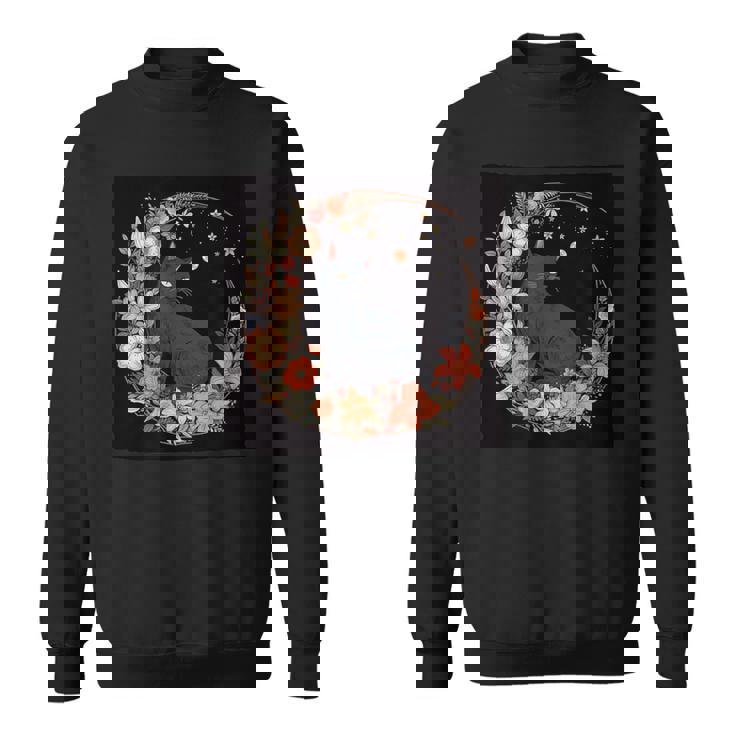 猫 月 花柄 グラフィック スウェットシャツ