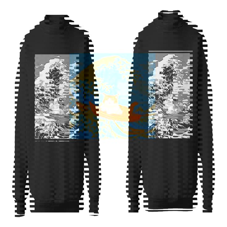 猫 葛飾北斎 神奈川沖浪裏 ネタ 冗談 ギャグ かわいい スウェットシャツ