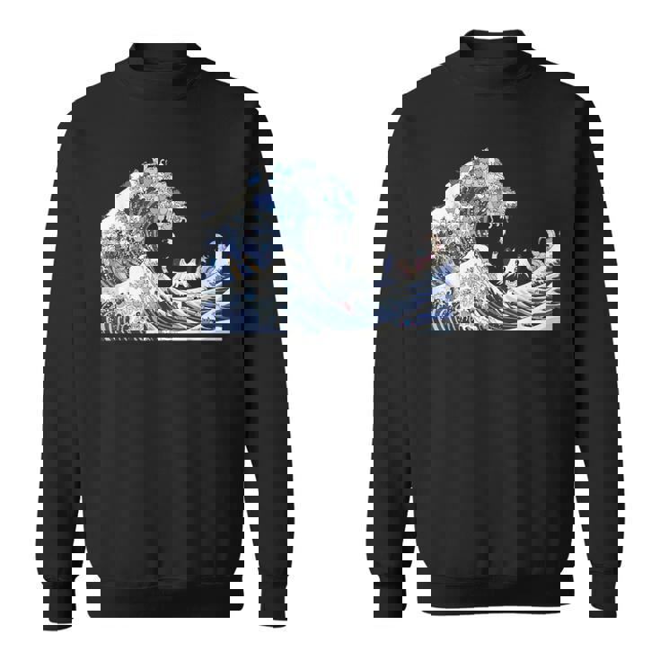 猫がサーフィンをする神奈川の大波 面白い猫の波 かわいい猫、猫好き、かわいい猫 スウェットシャツ