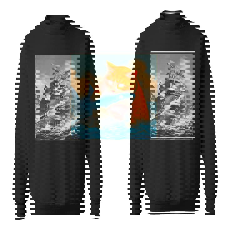 猫のサメ、面白い猫がサメを噛むサメ、サメと猫 スウェットシャツ