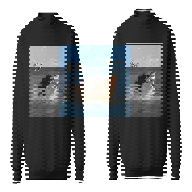 猫を噛むサメの面白いアートと猫好きの面白い猫とサメ。 スウェットシャツ