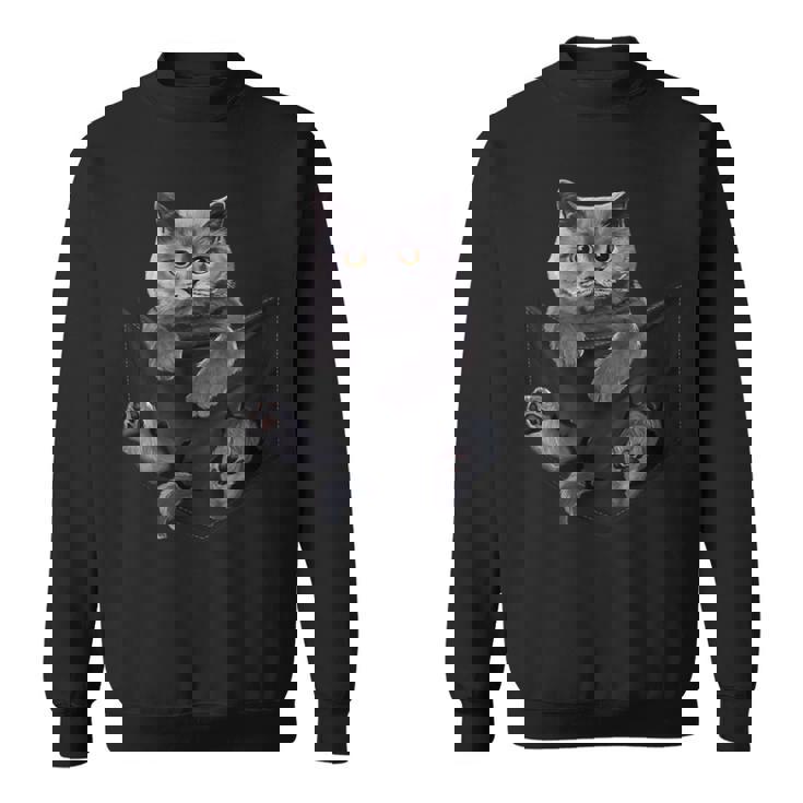 猫好き ブリティッシュショートヘア ポケット入り 面白い子猫 スウェットシャツ