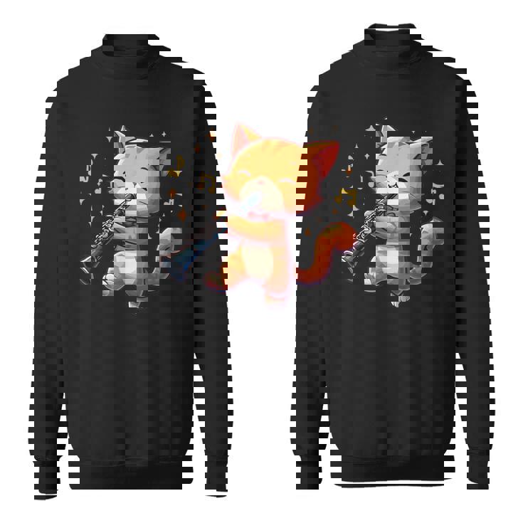 猫好きのためのかわいい猫のデザイン 猫がクラリネットを弾く スウェットシャツ
