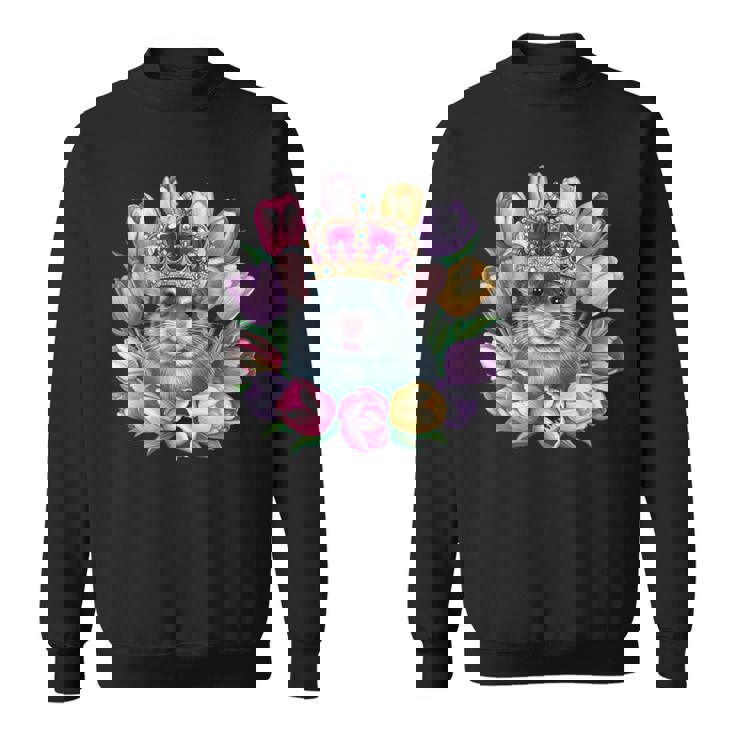 王冠とカラフルなチューリップを持つかわいいチンチラ スウェットシャツ