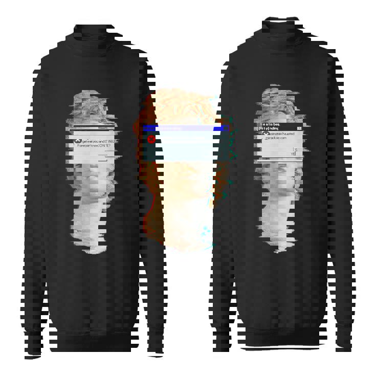 現実は曲がっている。エラーポップアップ付きの美的ギリシャ像 スウェットシャツ