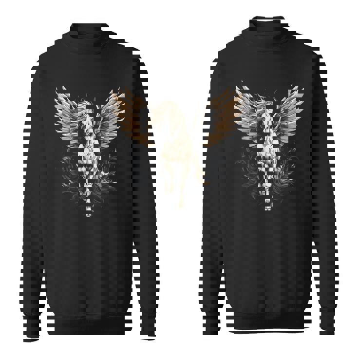 白いペガサス 大きな白い翼 面白いグラフィックtシャツ スウェットシャツ