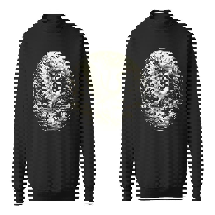 白鷺シーンのグラフィック アート デザイン スウェットシャツ