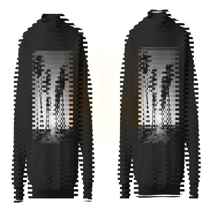 白黒写真 ヤシの木の夕日 ビンテージ写真 スウェットシャツ