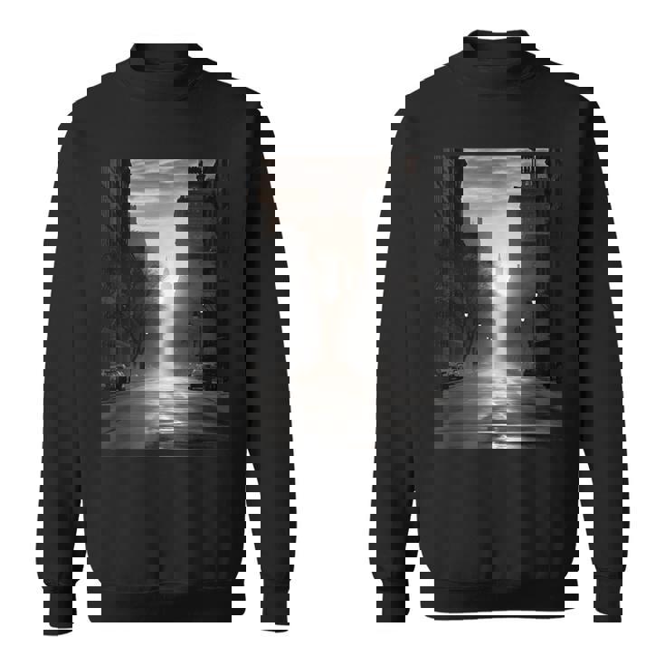 白黒写真 街の街の夕焼け写真 スウェットシャツ