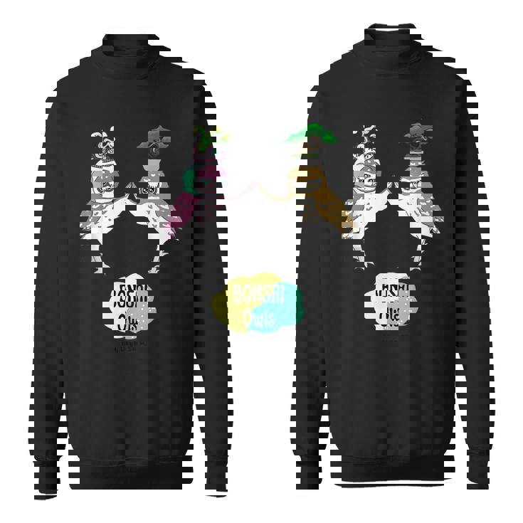 盆栽フクロウと宇宙盆栽フクロウ スウェットシャツ