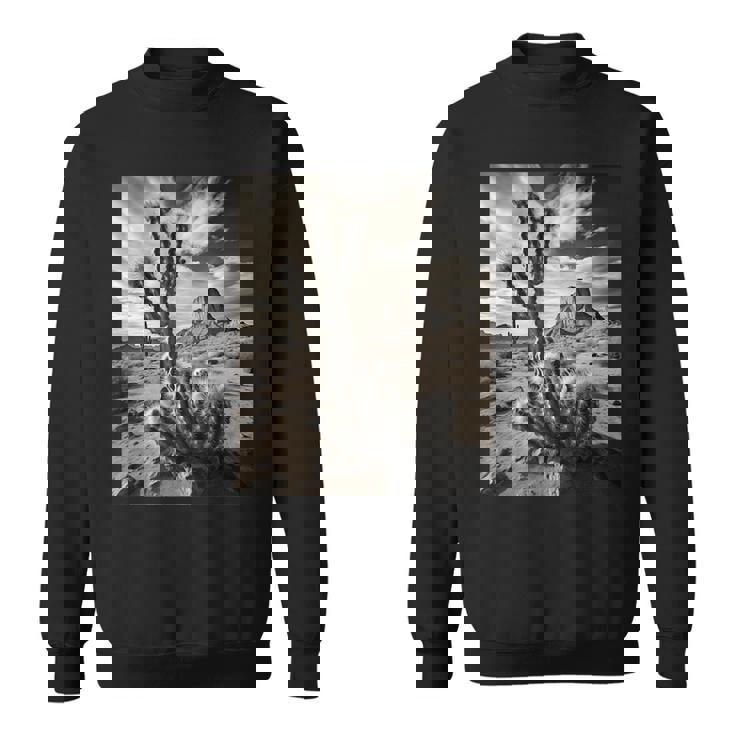 砂漠のサボテンのモノクロ写真 スウェットシャツ