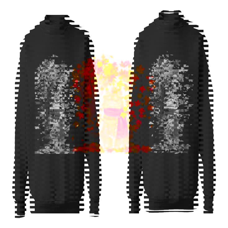 秋 猫 赤いスカーフ 紅葉 かわいい 猫 ママ 滝 スウェットシャツ