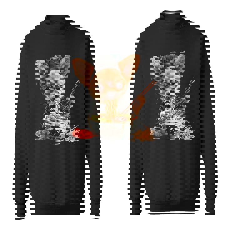 空手犬のチワワがラーメンを食べる、日本、面白いラーメン スウェットシャツ