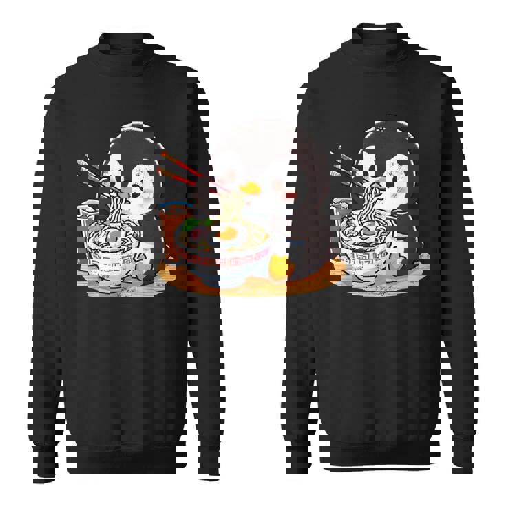 箸でラーメンを食べるかわいいペンギン スウェットシャツ