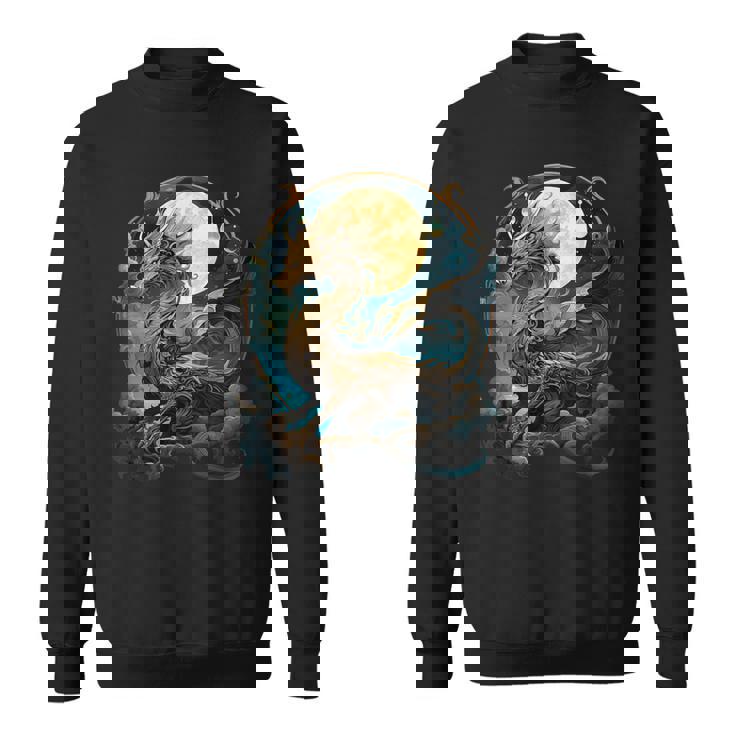 美しいルナゴールドドラゴン フローラルアートノボー スウェットシャツ