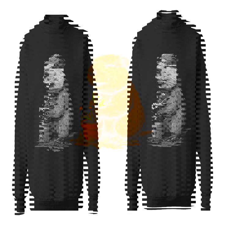 自然からインスピレーションを得た衣装愛好家のための鉢植え付き楽しいビーバー スウェットシャツ