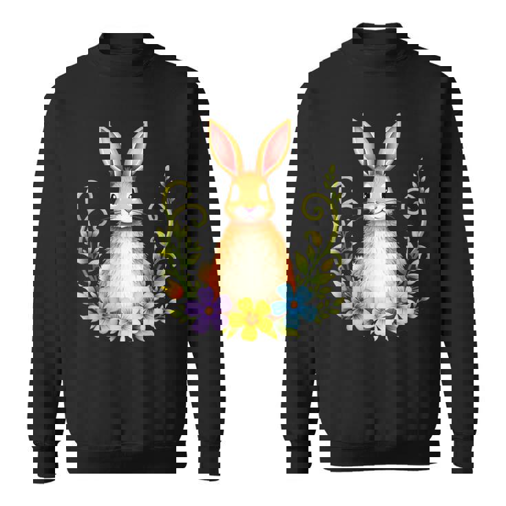 花と葉を持つ愛らしいウサギ 自然デザイン スウェットシャツ