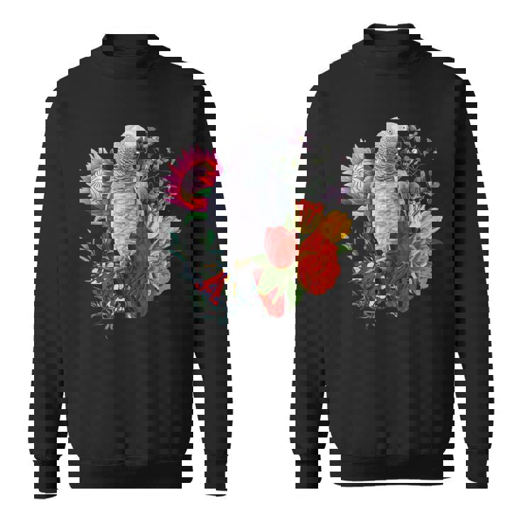 花と蝶とヨウム スウェットシャツ