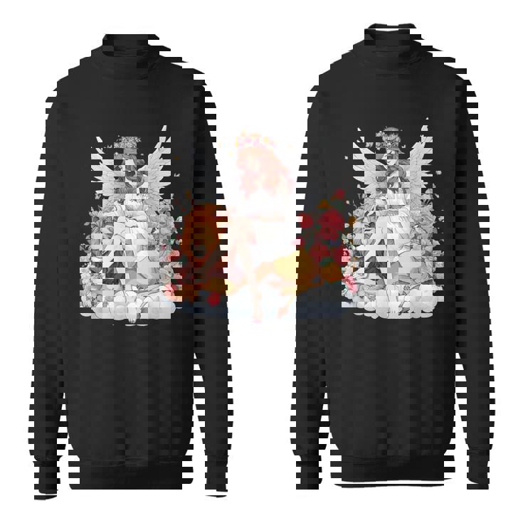 花に囲まれたライオンの天使 美しい天使 スウェットシャツ