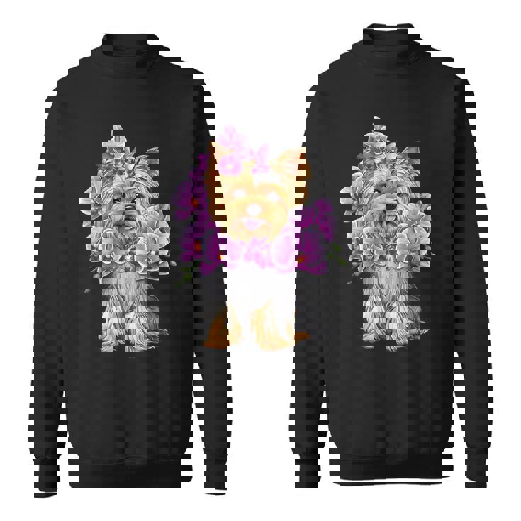 花を持つヨークシャー テリア スウェットシャツ