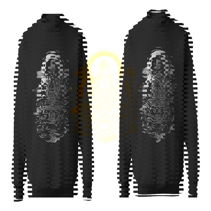 蓮の雲に座っている穏やかな仏陀 スピリチュアルマインドフルネス スウェットシャツ