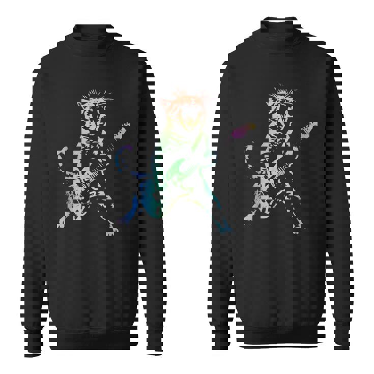 虹色グラデーションの猫のギターデザイン スウェットシャツ